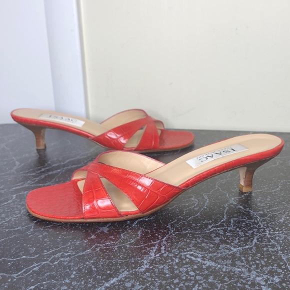 red kitten heel sandals
